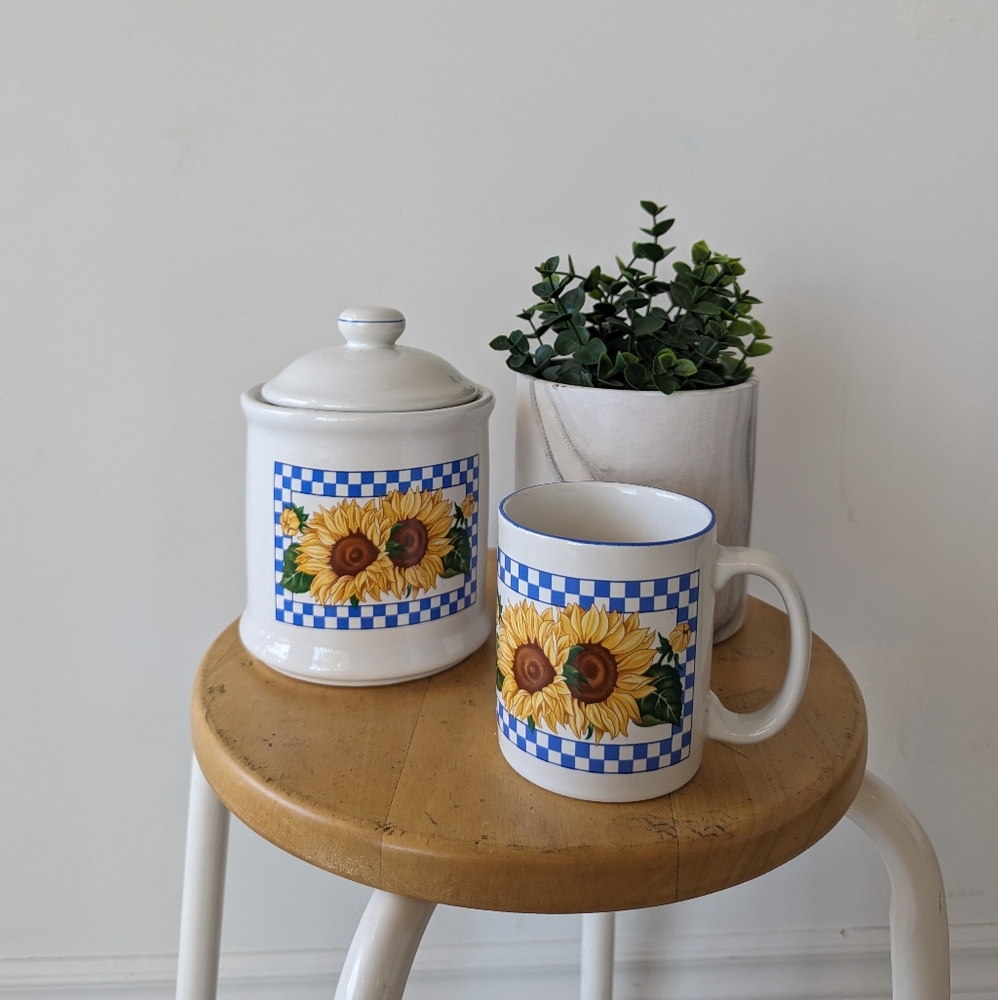 Vintage Sunflower 90s Mug and Jar Set